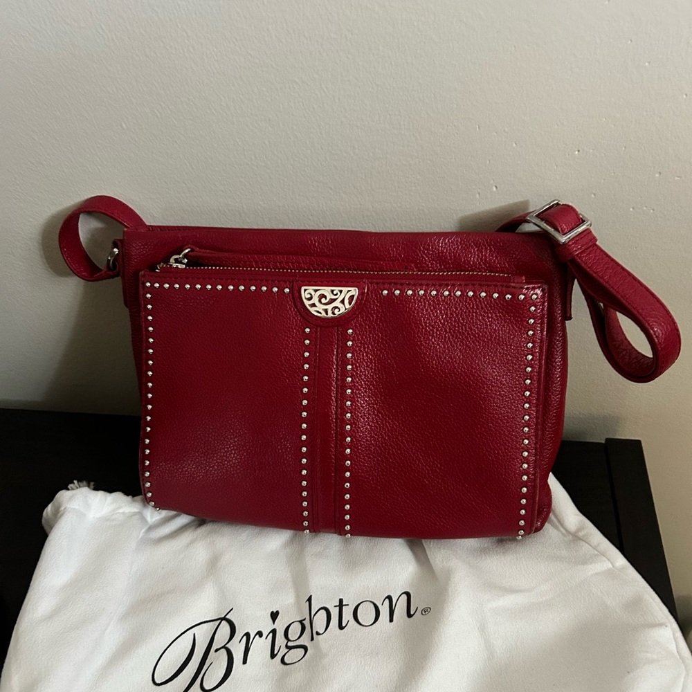 Brighton Crimson Studded Crossbody Bag (10 inches wide by 8 inches high)